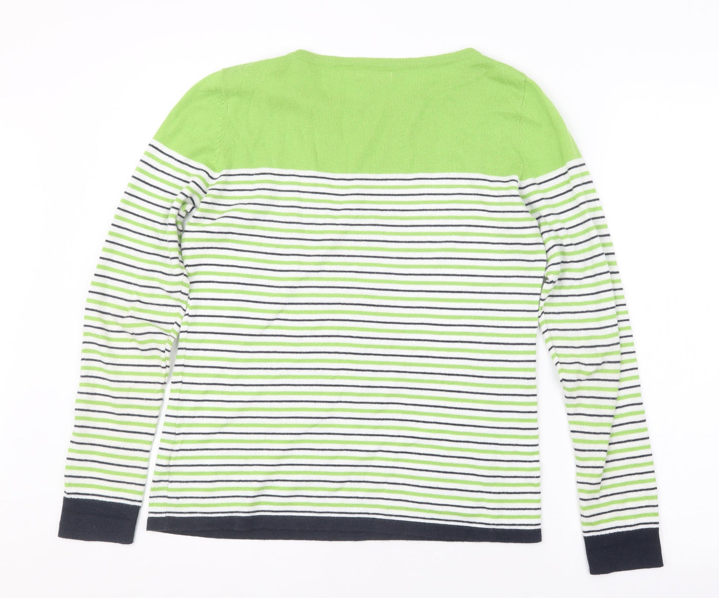 Kem Womens Green Striped Knit Pullover Jumper Size 10