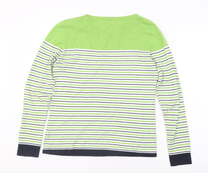 Kem Womens Green Striped Knit Pullover Jumper Size 10