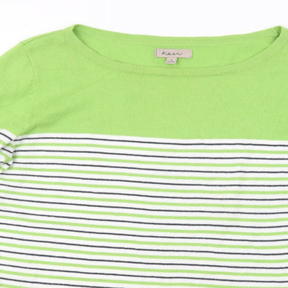 Kem Womens Green Striped Knit Pullover Jumper Size 10