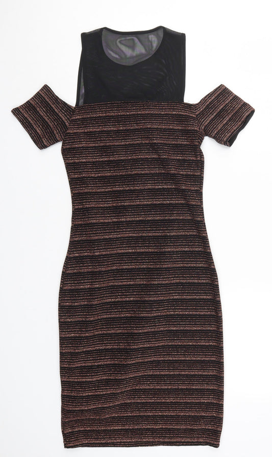 New Look Womens Brown Striped  Bodycon  Size 8