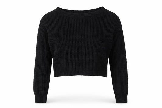 Front view of Missguided women’s black knit jumper, size UK 6