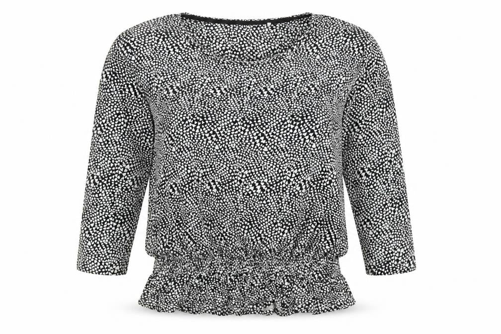 Front view of Next women’s black geometric top pyjama top, size UK 16, - love hearts