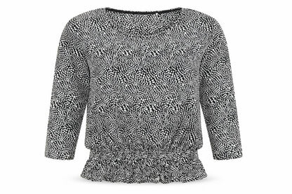Front view of Next women’s black geometric top pyjama top, size UK 16, - love hearts