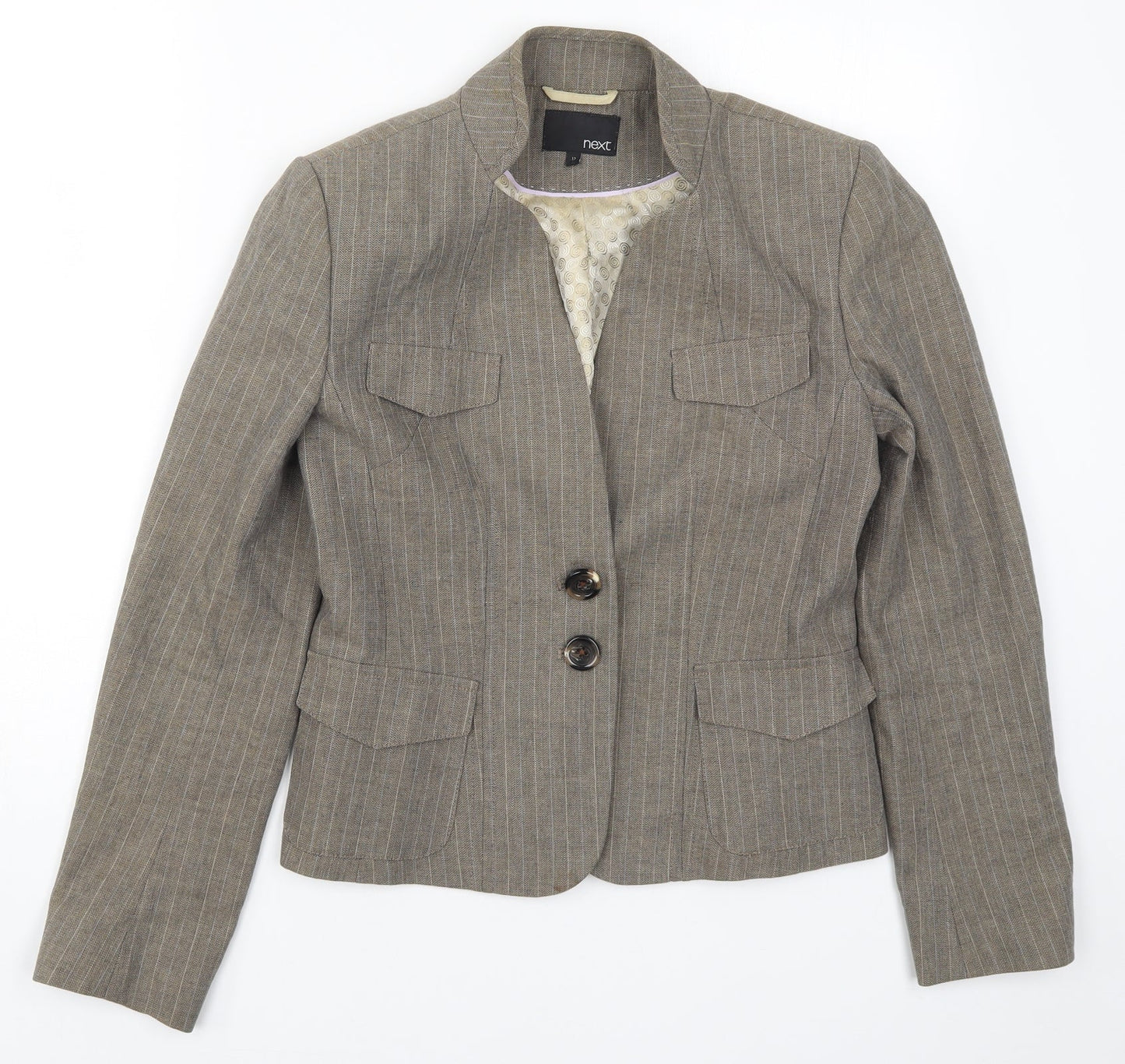 NEXT Womens Brown Striped  Jacket Suit Jacket Size 12