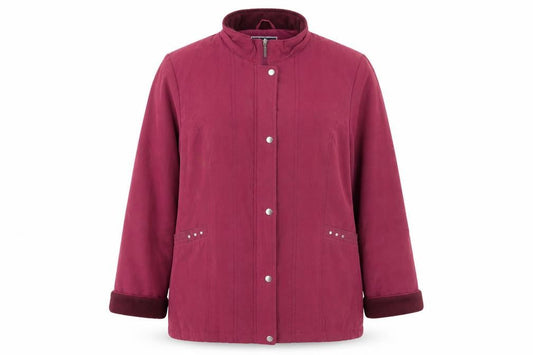 Front view of Isle women’s pink overcoat coat, size UK 18