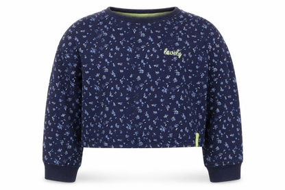 Front view of Next girls’ blue floral pullover sweatshirt, size 8, years - lovely