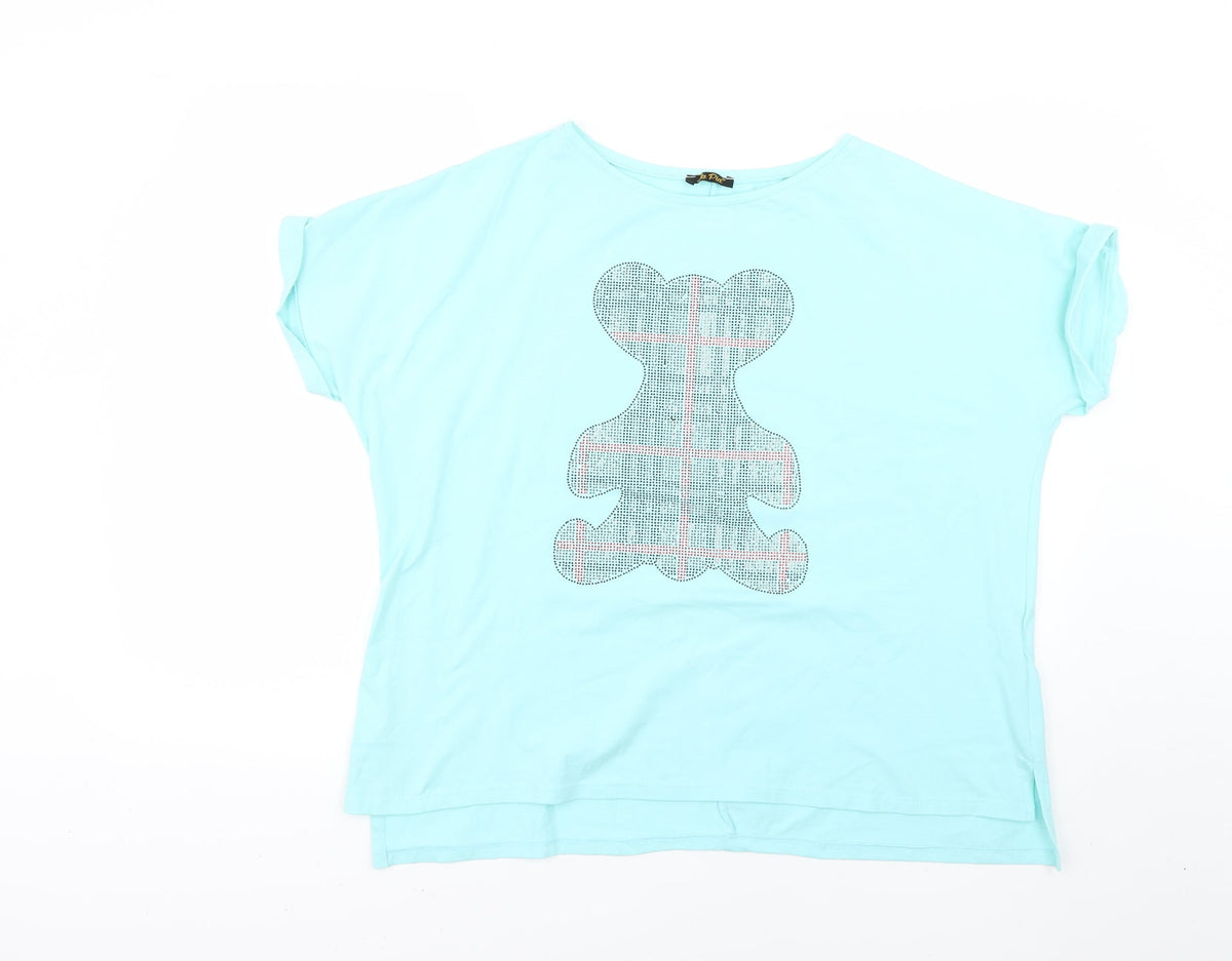 Additional front view of la pia women’s blue basic t-shirt, size S