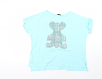 Additional front view of la pia women’s blue basic t-shirt, size S