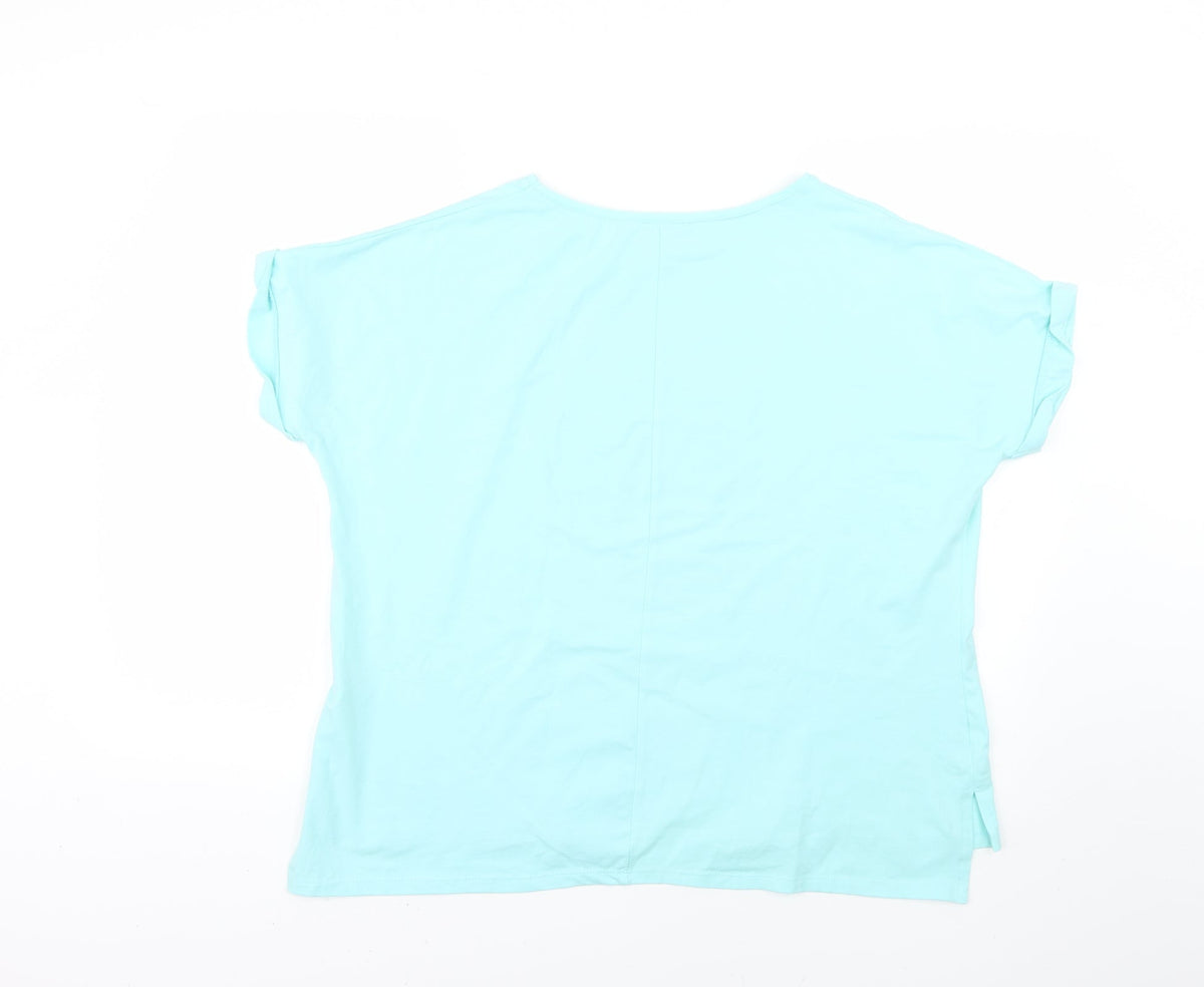 Back view of la pia women’s blue basic t-shirt, size S