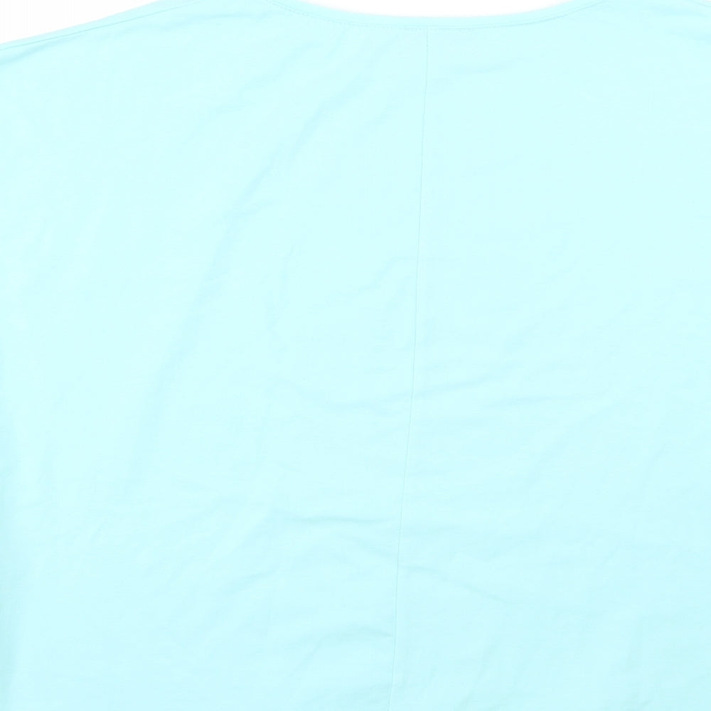 Brand and care label for la pia women’s blue basic t-shirt, size S