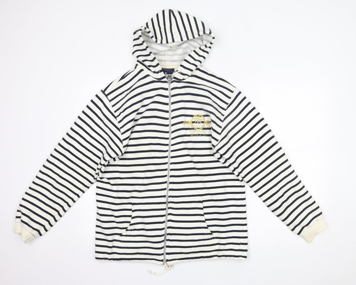 Additional front view of Rayar women’s white striped jacket, size M