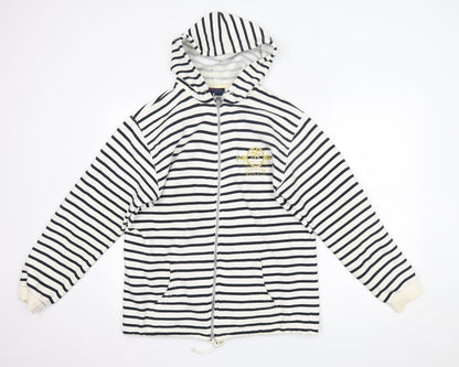 Additional front view of Rayar women’s white striped jacket, size M