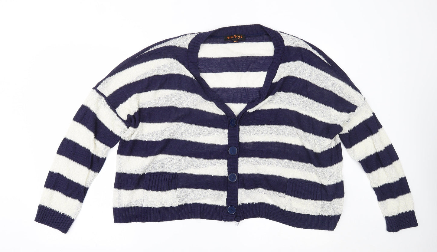 Amaya Womens Blue Striped  Cape Jumper Size L