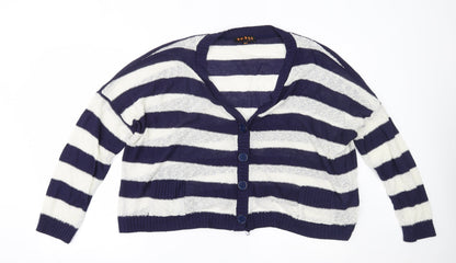 Amaya Womens Blue Striped  Cape Jumper Size L