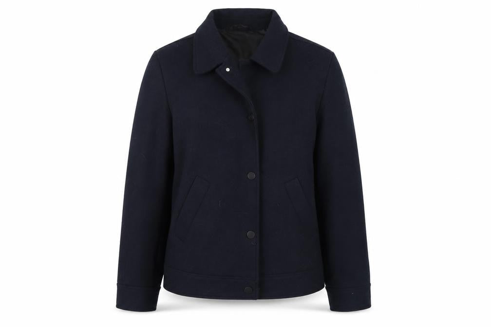 Front view of Debenhams women’s blue overcoat coat, size L
