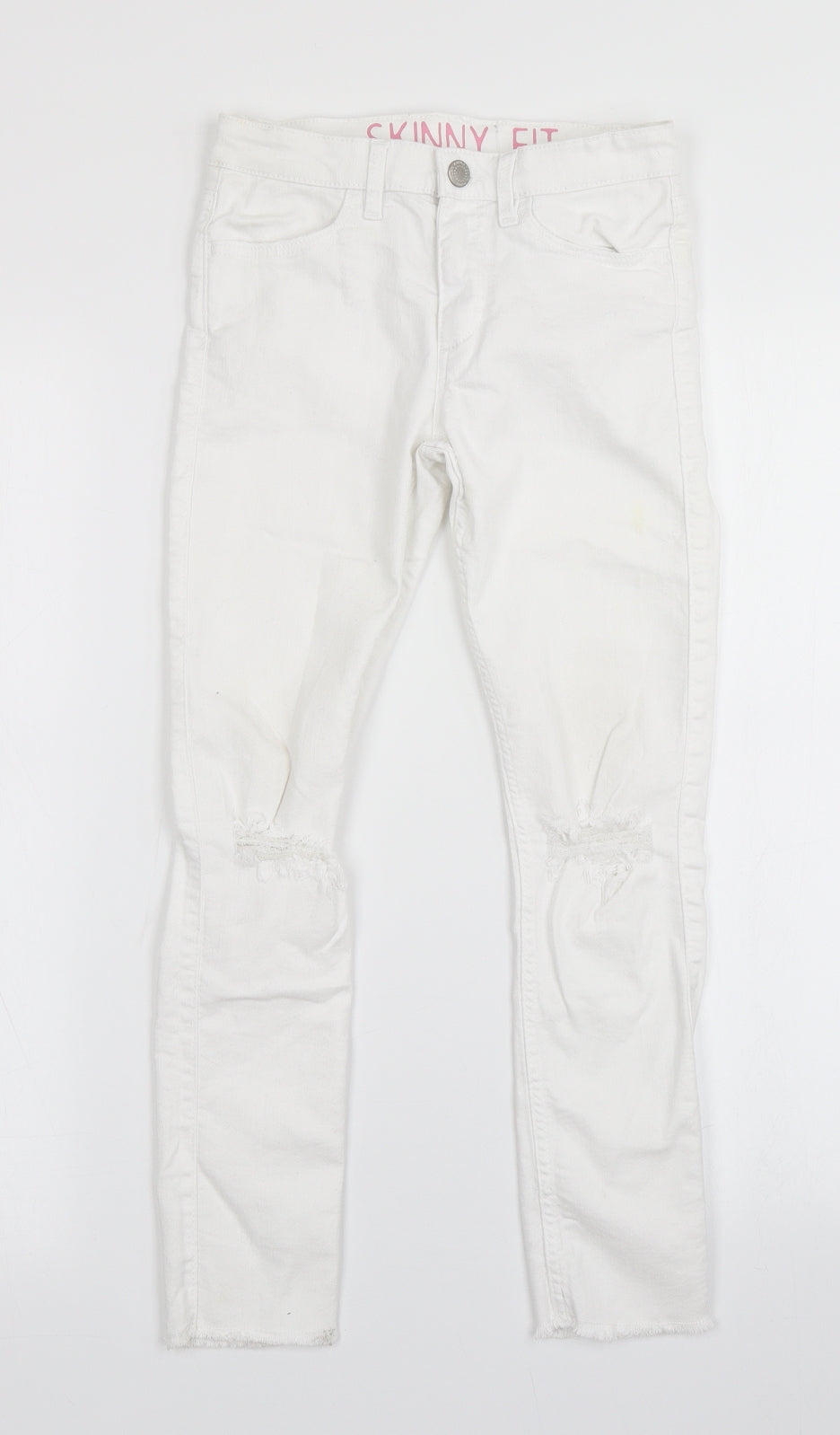 H&M Girls White  Denim Skinny Jeans Size 9-10 Years - Distressed