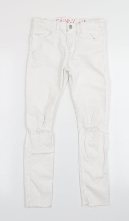 H&M Girls White  Denim Skinny Jeans Size 9-10 Years - Distressed