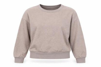 Front view of H&M women’s brown pullover sweatshirt, size S, - cut out back