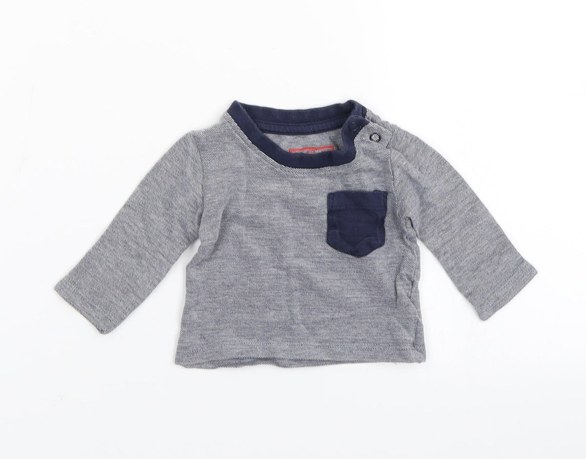 Additional front view of Early Days boys’ blue striped basic t-shirt, size 0-3, months