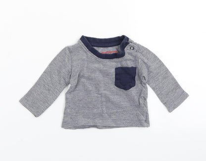 Additional front view of Early Days boys’ blue striped basic t-shirt, size 0-3, months