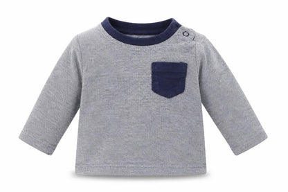 Front view of Early Days boys’ blue striped basic t-shirt, size 0-3, months