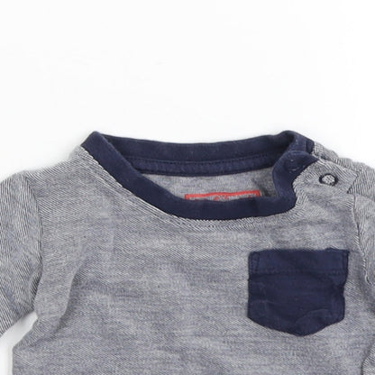 Close-up detail of Early Days boys’ blue striped basic t-shirt, size 0-3, months