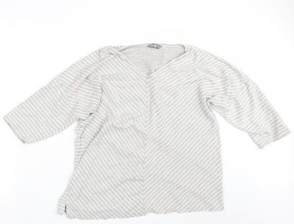 Additional front view of Nutmeg women’s grey striped pullover sweatshirt, size UK 18