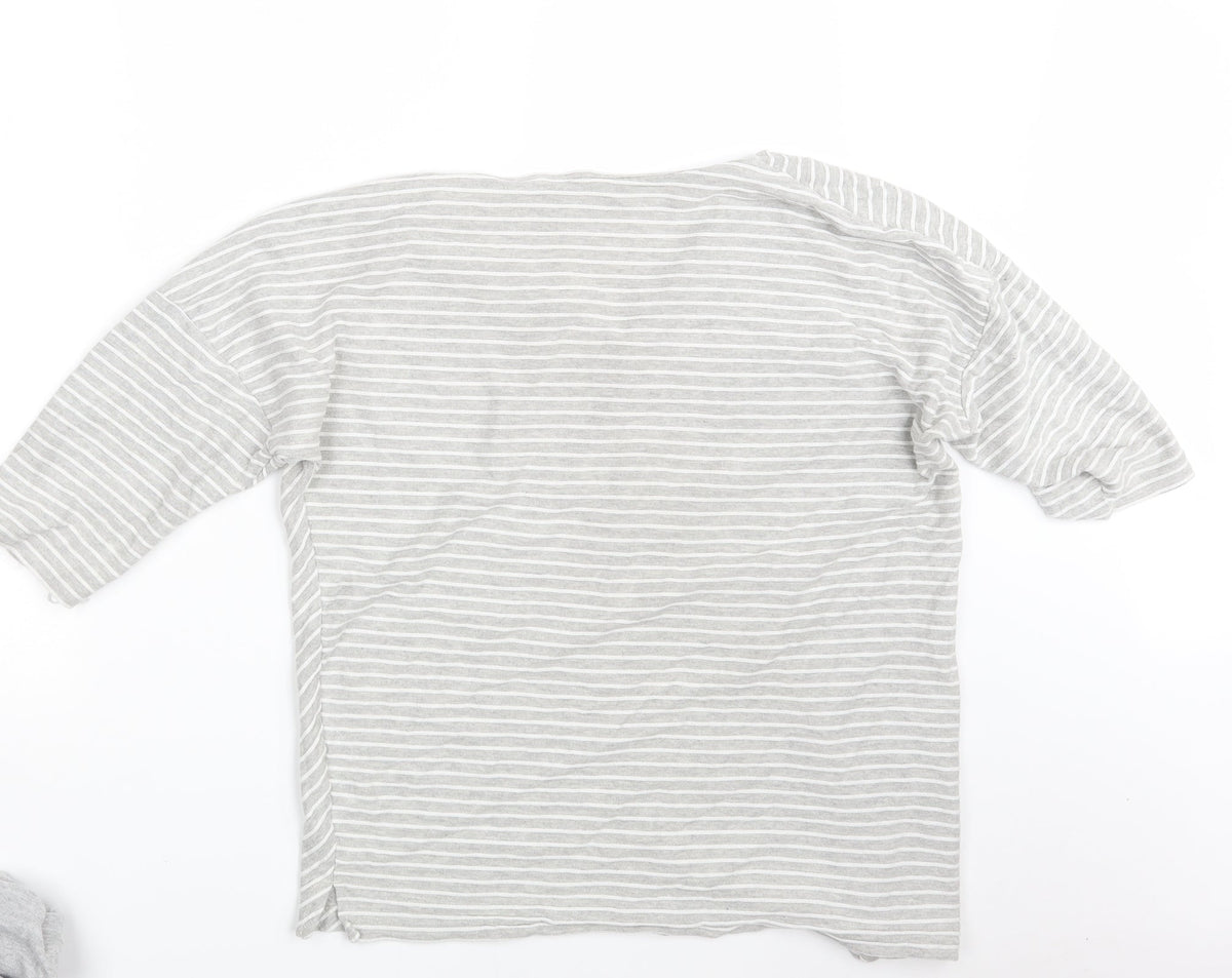 Back view of Nutmeg women’s grey striped pullover sweatshirt, size UK 18