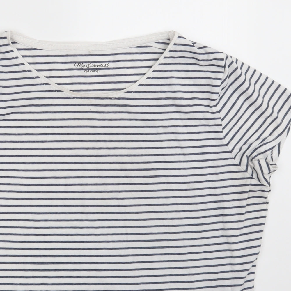 George Womens White Striped  Basic T-Shirt Size 18