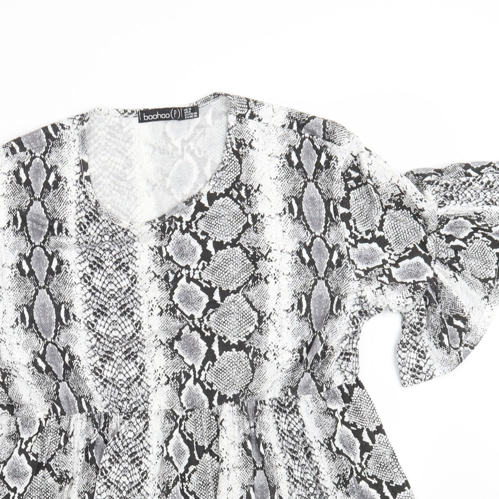 Boohoo Womens White Animal Print  Basic Blouse Size 12