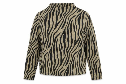 Front view of Marks & Spencer women’s beige animal print jumper, size UK 10