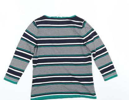 Back view of Country Casuals women’s multicoloured striped pullover sweatshirt, size M