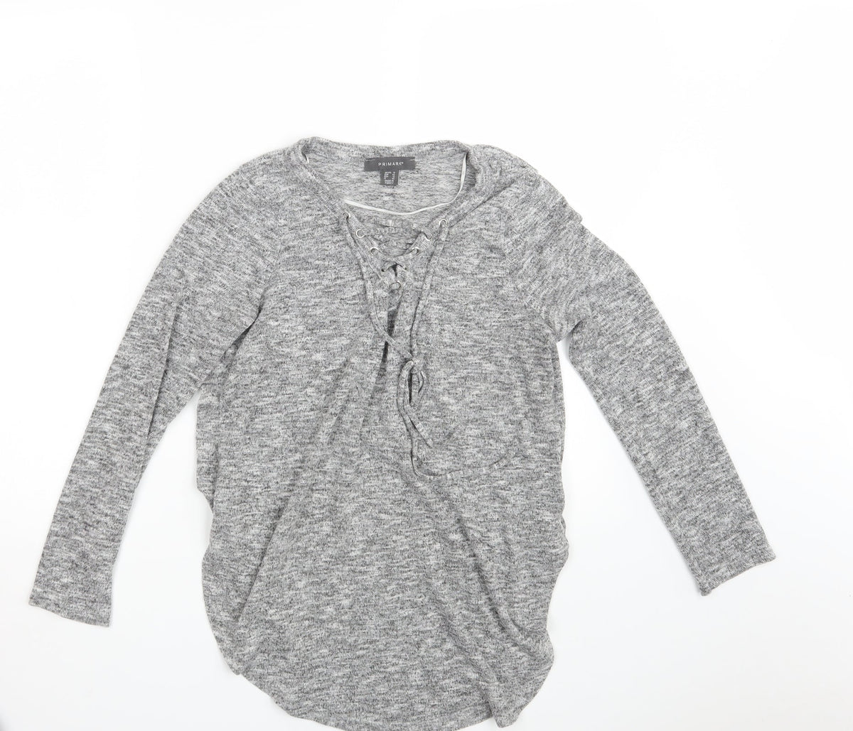 Additional front view of Primark women’s grey knit pullover sweatshirt, size UK 14