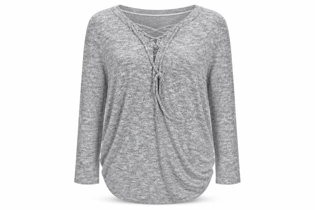 Front view of Primark women’s grey knit pullover sweatshirt, size UK 14