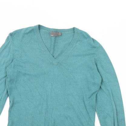 Close-up detail of mexy women’s green jumper, size S