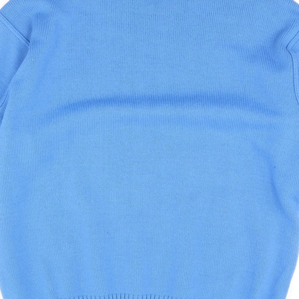 Brand and care label for Heathways men’s blue jumper, size M