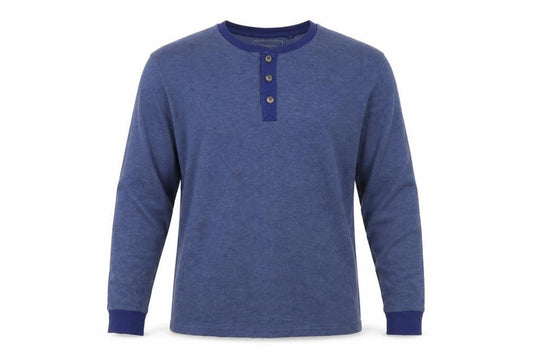Front view of Atlantic Bay men’s blue jumper, size XL