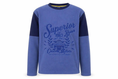 Front view of Harvery james men’s blue fleece jumper, size L
