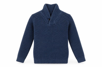 Front view of Marks & Spencer boys’ blue henley jumper, size 9, years