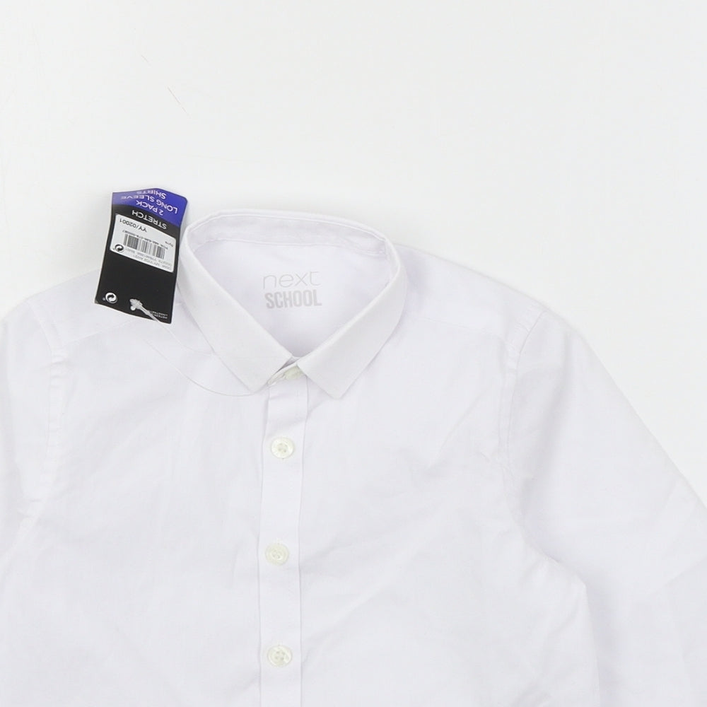 Close-up detail of Next girls’ white basic button-up, size 5, years