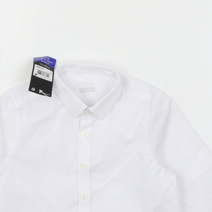 Close-up detail of Next girls’ white basic button-up, size 5, years
