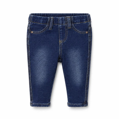 Front view of Primark Baby Blue Denim Pedal Pusher Jeans, size 6-9, Months