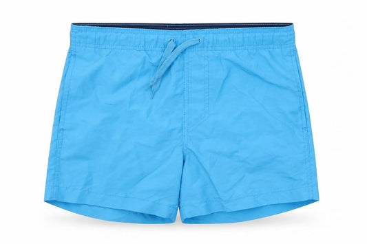 Front view of H&M men’s blue sweat shorts, size XS