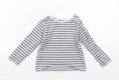 Front view of TU boys’ white striped basic t-shirt, size 6-9, months