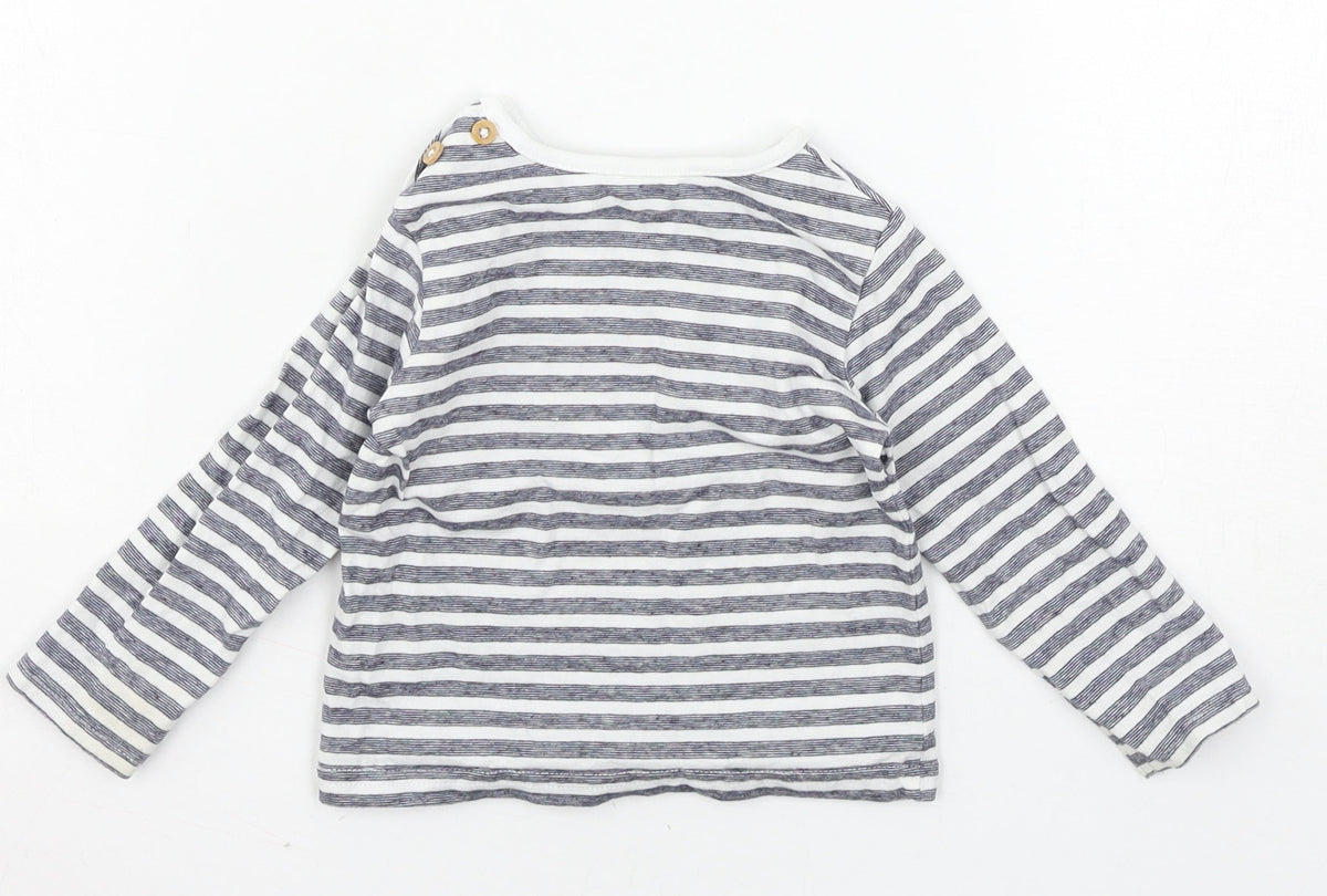 Back view of TU boys’ white striped basic t-shirt, size 6-9, months