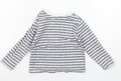 Back view of TU boys’ white striped basic t-shirt, size 6-9, months