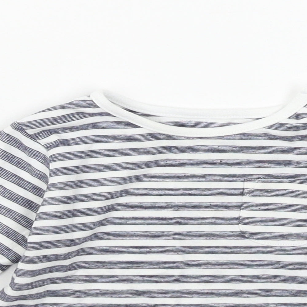 Close-up detail of TU boys’ white striped basic t-shirt, size 6-9, months