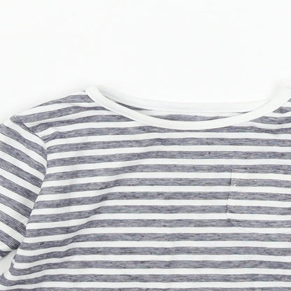 Close-up detail of TU boys’ white striped basic t-shirt, size 6-9, months
