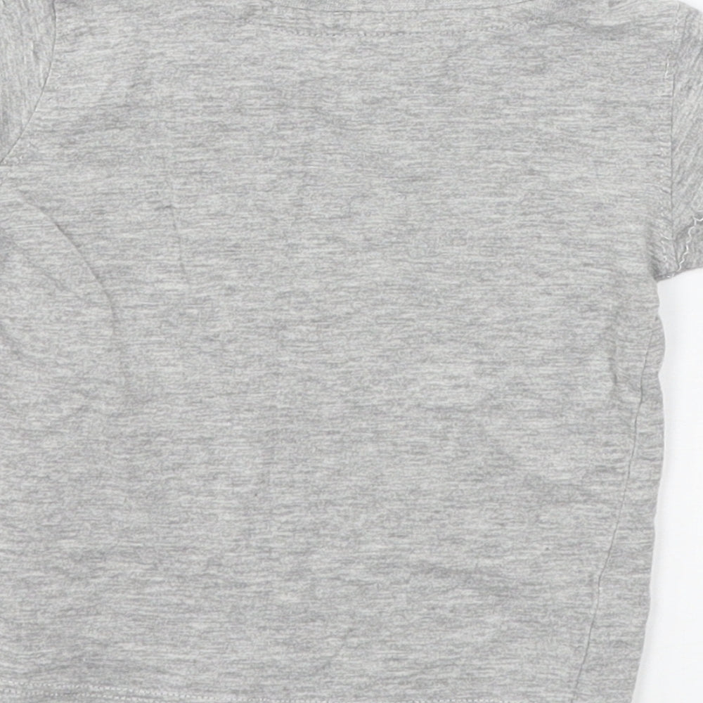 Brand and care label for Next boys’ grey jersey basic t-shirt, size 3-6, months