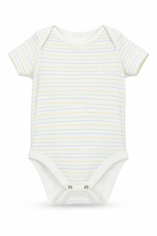 Front view of F&F Baby Multicoloured Striped Jersey Babygrow One-Piece, size 9-12, Months